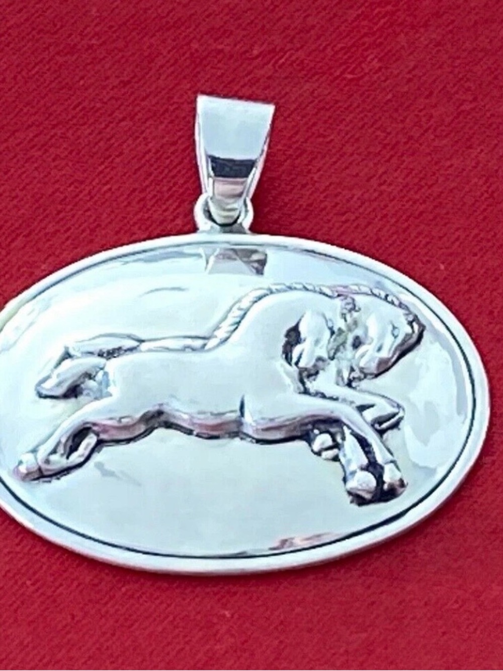 Sterling Silver 925 Horse Pendant - Polished Oval Equestrian Charm